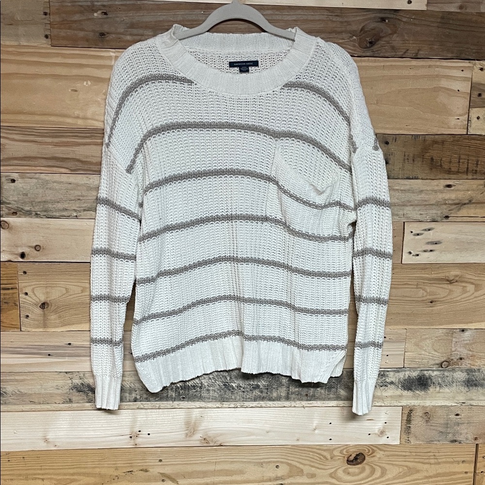 American Eagle Outfitters size Small White with Tan Stripes Oversized Sweater